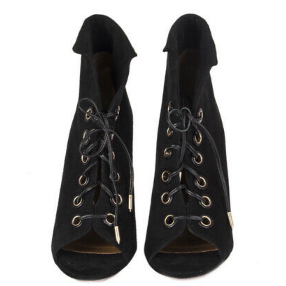AQUAZZURA PEEP TOE LACE UP ANKLE BOOTYS